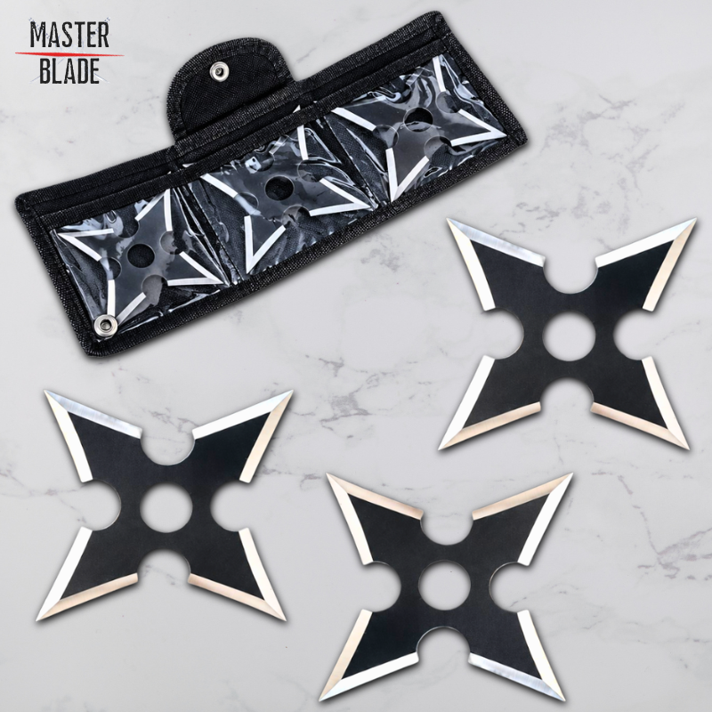 סט כוכבי הטלה - Set of 3 Black Ninja Stars 4 Blades
